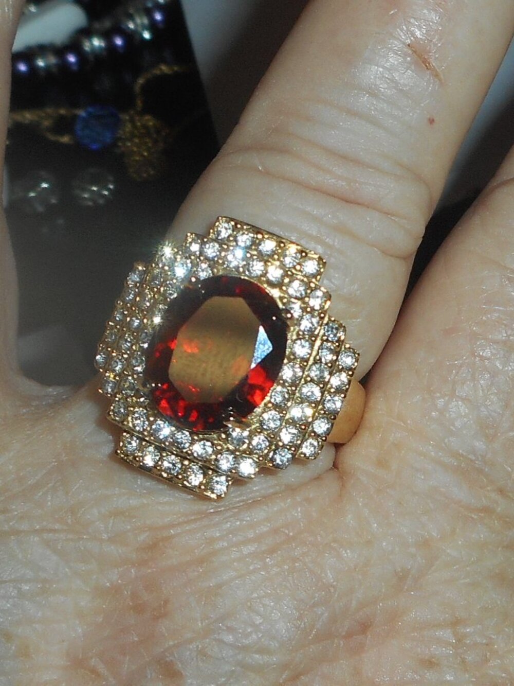 ring on gold color band - , RING SIZE ABOUT 9